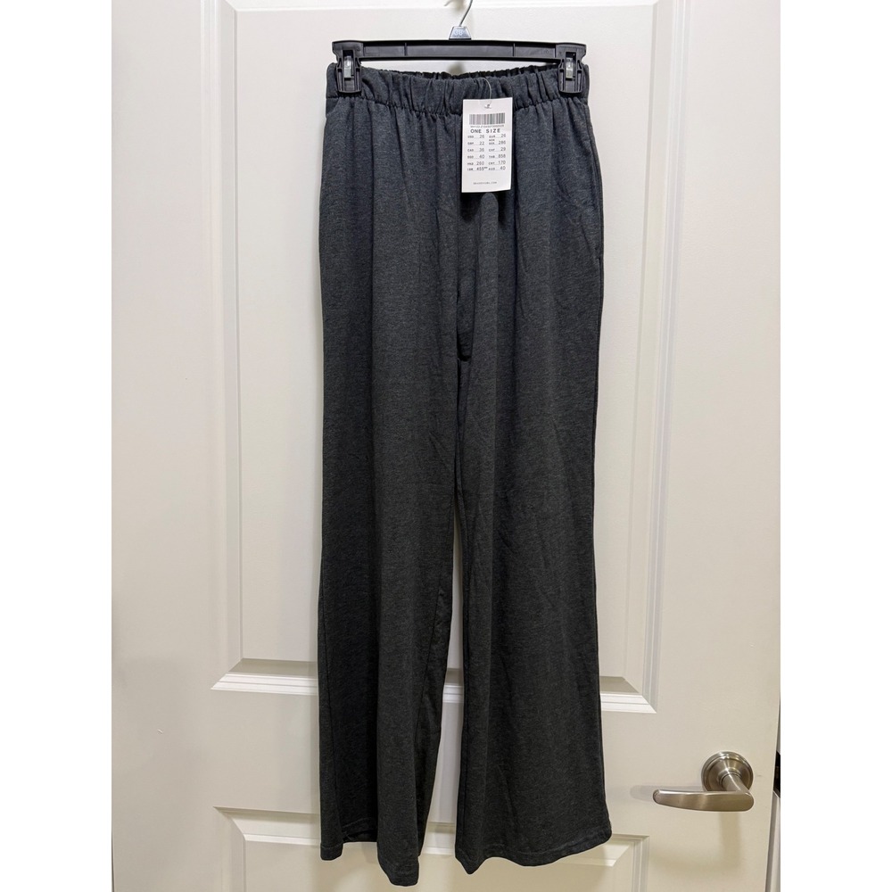 Brandy Girl Charcoal Gray Wide Leg‎ Elastic Waist Lounge Pants One Size NWT